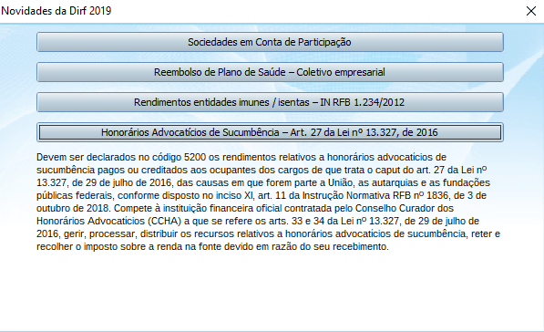 Novidades DIRF 2019 Horários advocatícios