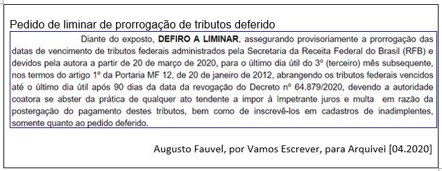 prorrogação de tributos deferido